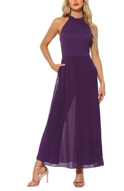 #50 MSRP $90 NWOT  INSPIRE CHIC PURPLE HALTER WIDE LEG PALAZZO JUMPSUIT ♡SIZE S♡